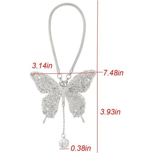 Butterfly Crystal Car Charm Bling Rear View Mirror Hanging Ornament Gift for Wom - Picture 7 of 8